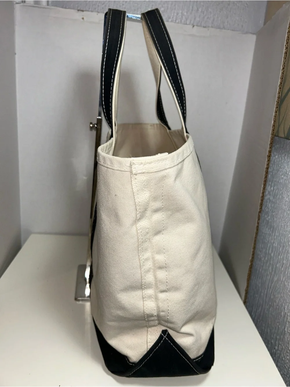 Vintage L.L. Bean Boat and Tote Natural Canvas Black Made USA Tote Shoulder Bag